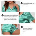 Women's Satin Pajama Set Summer Sleepwear Loungewear Short Sleeve Lapel Top & Shorts Pyjamas Button Home Clothes Pajamas Pjs Set. 
