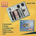 Y200 Smartwatch (3 Watches + 15 Straps + Silicone Case + Touch Pen + Counter) 3 in 1 Combo Pack Smart Watch FULL HD Display. 
