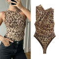 MUJER 2025 Woman Body Leopard Print Mesh Sleeveless Bodysuit Women Summer Tulle Off Shoulder Tight Bodysuit Lingerie Body.