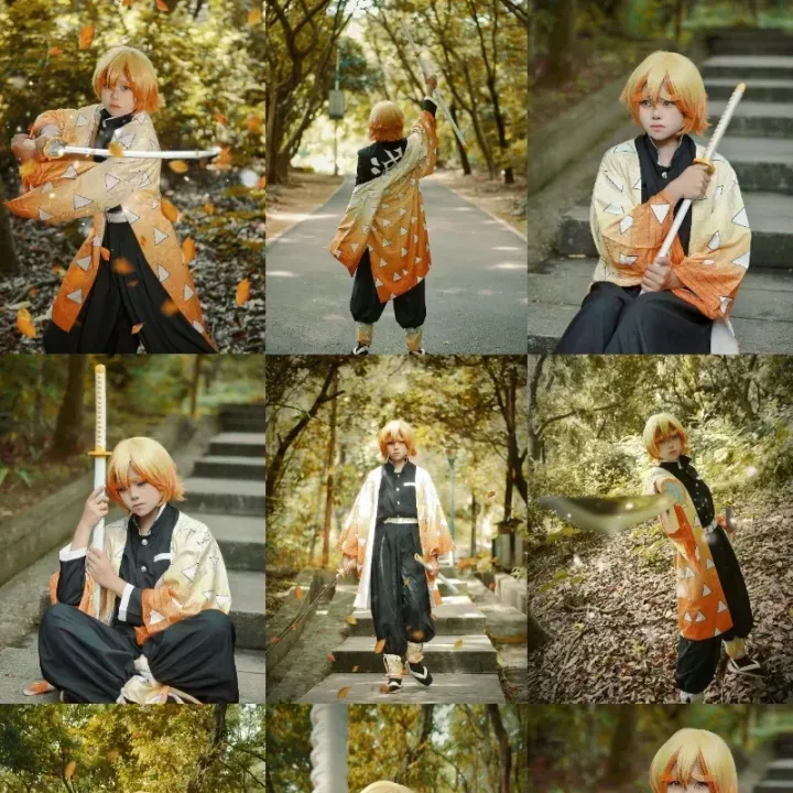Anime%20Agatsuma%20Zenitsu%20Cosplay%20Kostuum%20Kimono%20Halloween%20Kleding%20Party%20Uniform%20Pruik%20Vrouwen%20Kids%20-%20Image%205