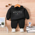 Baby boy letter pattern fleece long sleeved hooded sweatshirt+sports long suit for spring and autumn .