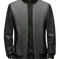 Black Regsein imported leather jacket zipper with fleece sleeves , unique style for mens. 
