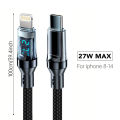 PD 27W Fast Charge Cable LCD Display Transparent Shell Data Transfer, USB A Type-C to Lightning Cord for iPhone 14 Pro Max/13/12.