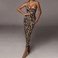 Hawthaw Women Party Club Evening Streetwear Leopard Bodycon Midi Dress 2024 Summer Fashion Sexy V-neck Halter Slip Dress. 