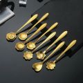 6pcs Stainless Steel Cherry Rose Flower Gold Scoop Coffee Spoon Gifts Kitchen Dessert Tea Accessories Tableware Decoration Set. 