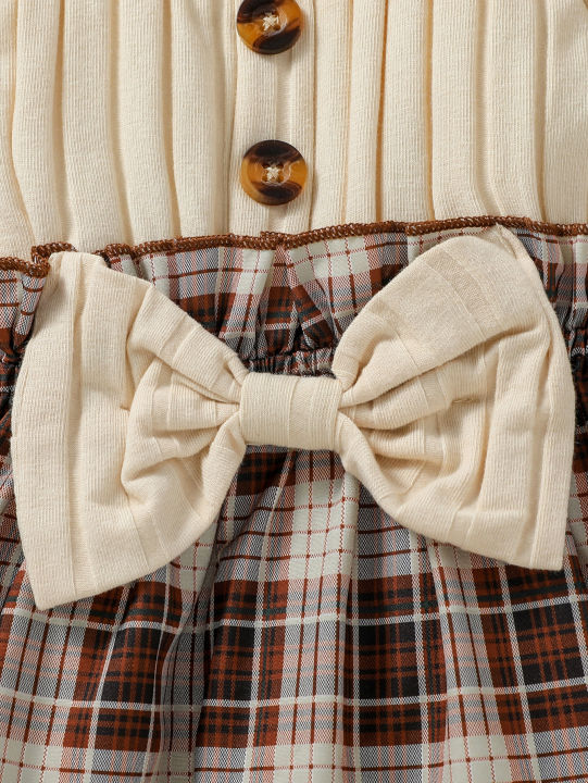 2024%20New%20Baby%20Girls%20Autumn%20Long%20Sleeve%20With%20Bow%20Plaid%20Fahion%20%20Cute%20Dress%20-%20Image%203