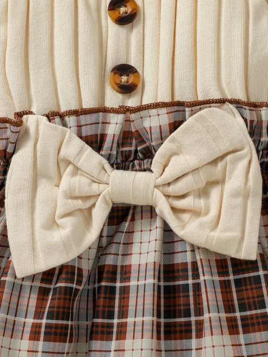 2024%20New%20Baby%20Girls%20Autumn%20Long%20Sleeve%20With%20Bow%20Plaid%20Fahion%20%20Cute%20Dress%20-%20Image%203
