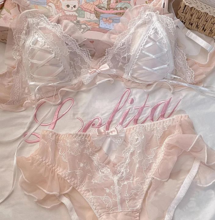Lolita Girls Thin Cute Lace Small Bra Women Triangle Cup Bra Underwear Women Set Lingerie