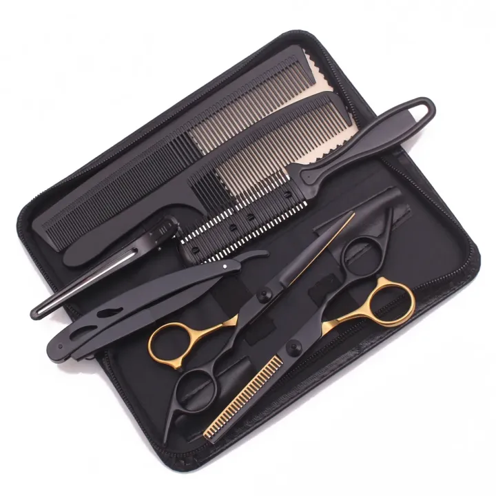 7Pcs Set 6.0" Hair Scissors Stainless Steel Hair Cutting Barber Shop Comb Razor Hairdressing Thinning Shears Haircut Salon C1001