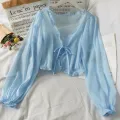 Women Thin Casual Lace Bow Summer Sun Protection Clothes Female Cardigan Shirt Clothing Tops Blouse For Woman. 