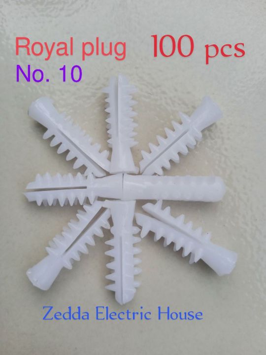 Royal plug No.10 premium quality 1inch 100pcs, Suitable use for wiring drill High Strength Heavy duty Standard quality Size - No. 10 Length - 1 inch Color - White, Green, Red Made in China