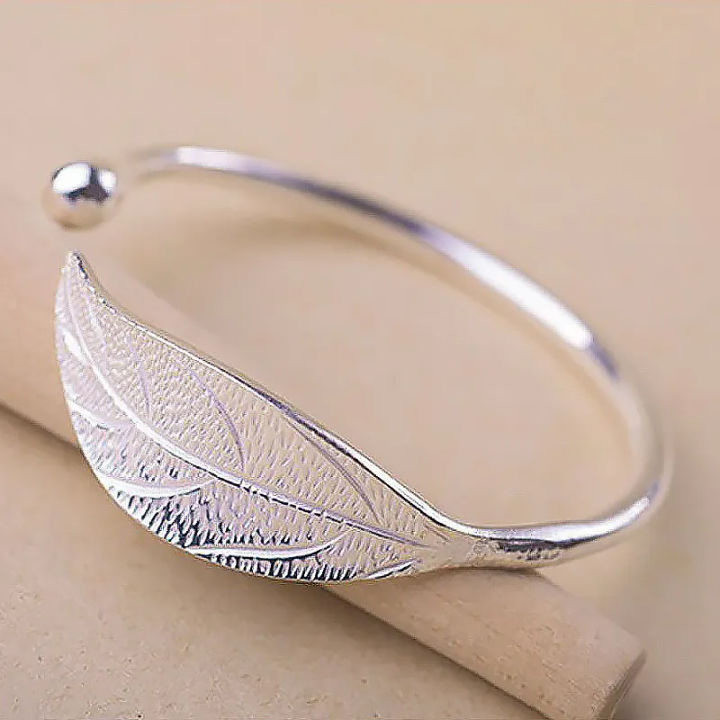 Fashion Silver Color Woman Cuff Bracelet Open Leaf Shaped Adjustable
