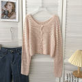 Crochet Cardigan for Women Sheer Openwork Knit Long Sleeve Button Up Crop Top Teen-girl Shrug Cardigan Autumn Spring Y2K Outfit. 