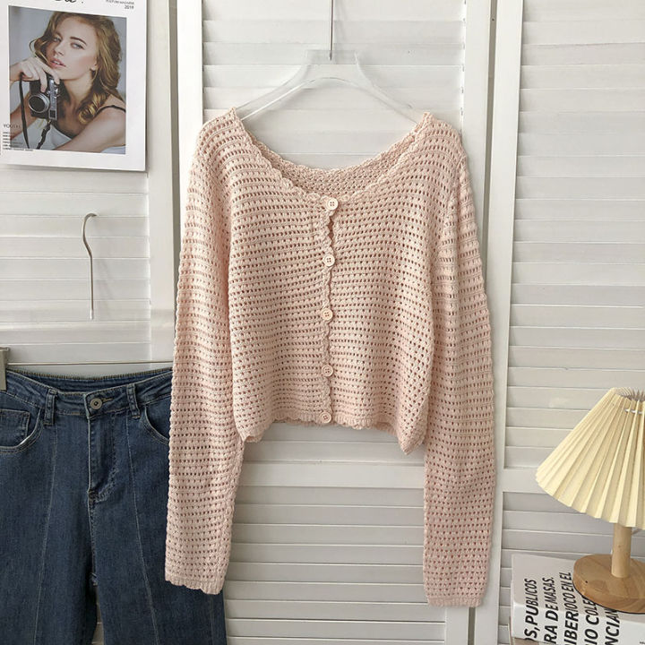 Crochet%20Cardigan%20for%20Women%20Sheer%20Openwork%20Knit%20Long%20Sleeve%20Button%20Up%20Crop%20Top%20Teen-girl%20Shrug%20Cardigan%20Autumn%20Spring%20Y2K%20Outfit%20-%20Image%206