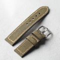 Handmade Canvas+Genuine Leather Watch Bracelet 20MM 22MM 24MM 26MM Green Black  Thick and Sturdy Bracelet. 