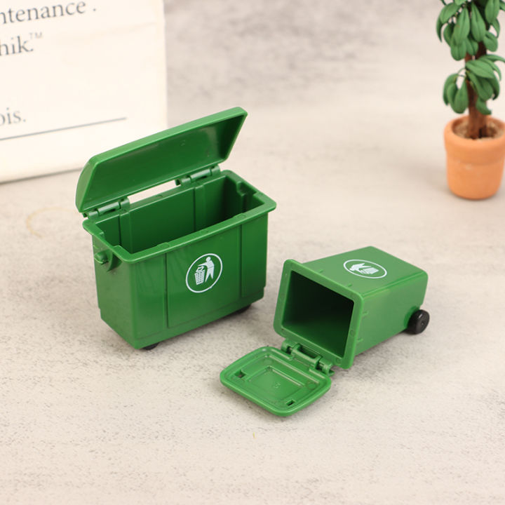 1Set 1:12 Dollhouse Miniature Trash Can Toy Mini Sanitation Trash Cans Model Simulation Garbage Curbside Trash Bin Kid Toys