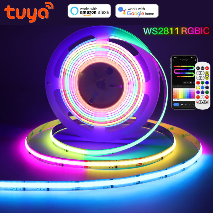 Smart FCOB LED Light Strip With TUYA Wif RGB Controller Kit Pixel Addressable RGBIC Dream Full Color WS2811 Flexible COB Lights