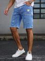Men's Summer Loose Straight Denim Shorts American Workwear Patchwork Style Casual Cargo Mid-Rise Shorts.