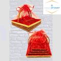 Fancy Gift Basket Set - 4 Square Empty Baskets with Complimentary Colorful Net and lace Wraps | Handcrafted  for Any Occasion - Anniversary, Wedding, Birthday , Mehendi , Shadi , Party | Premium Quality in 13 Vibrant Colors & Sizes (8x8 to 14x14). 