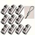 10pcs Adjustable Stainless Steel Wire Rope Lock Clamps - Self-Locking Fasteners for Home Renovation - Double Hole Telescopic. 