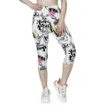 K471 Summer Capris Leggings, White Yellow Letters, Cloud Printed Capris, Soft and Elastic Casual Sportswear for Women. 