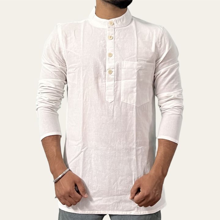 Summer Comfortable White Fine Cotton Kurta For Men