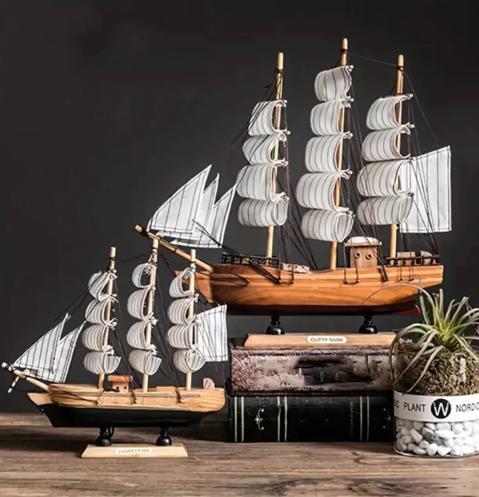 1pc Imported Nautical Sailing Ship Decor Wooden Home Accent for