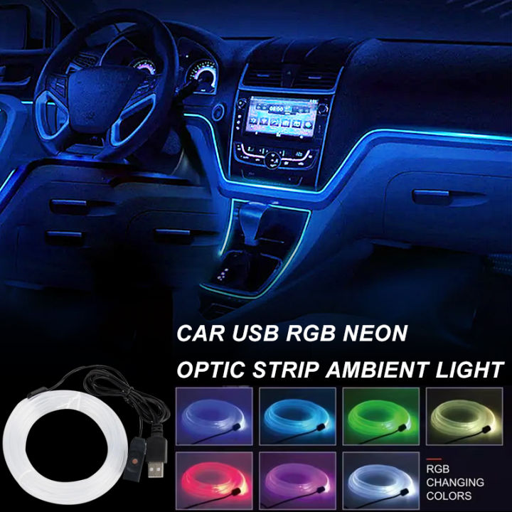 2-5M Car Console Decor Light RGB Ambient LED Light Strip USB Fiber ...