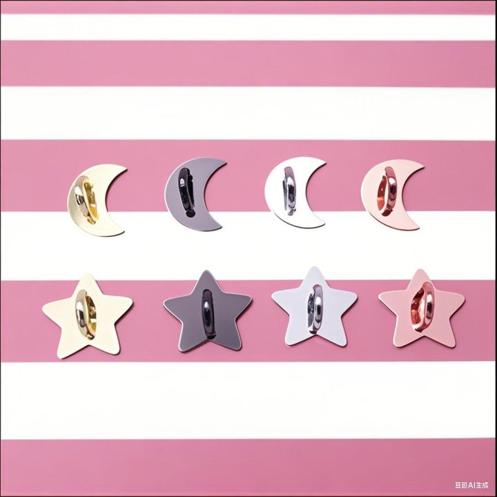 Cosmic Charm Phone Holder; Adhesive Metal Moon Star Bow Ring Stand with Hook Buckle