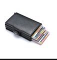 Antitheft Rfid Credit Card Holder Wallets Men Leather Aluminum Box Metal Male Purse Bag Small Cardholder Case Minimalist Wallet 💳 Rfid ( Radio-Frequency IDentification ) RFID wallet for man. 