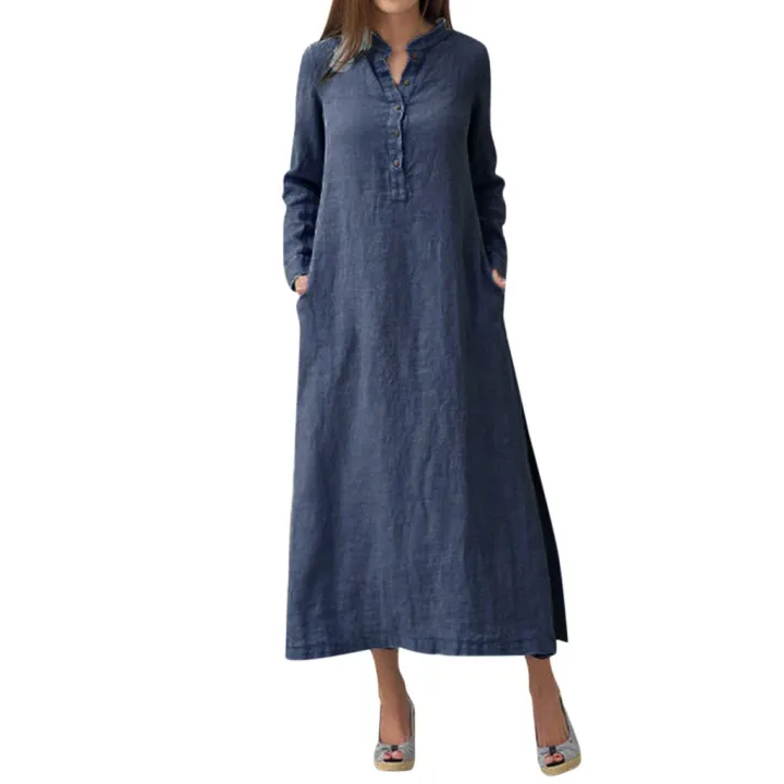 Summer%20Women's%20Elegant%20Dresses%20Solid%20%20V-Neck%20Button-Up%20Dress%20Fashion%20Holiday%20Elegant%20Maxi%20Dresses%20Evening%20Pullover%20Dress%202024%20-%20Image%202