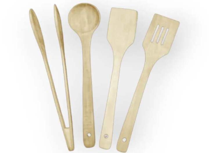 Insaf Crockery Pack of 4 - Pieces Wooden Spoon Set - Nonstick Kitchen Cooking Utensils Non Stick Wood Kitchen Tools