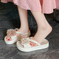Two-Tone Floral Platform Sandals - Women's Summer Non-Slip Flip Flops, Fashion Thick Sole Beach Slides for Outdoor/Campus.