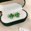 Fashion Korean Style Green Heart Clover Stud Earrings for Women Temperament Girls Jewelry for Lady.