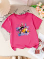 Girls  Anime Print Short Sleeve T-Shirt Cute Cartoon Graphic Tee Kids Summer Casual Top. 