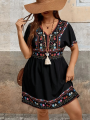 Fashion Ethnic Print Plus Size Dress, Women's Casual Floral Long Sleeve Maxi Dress, Summer Party Wear.
