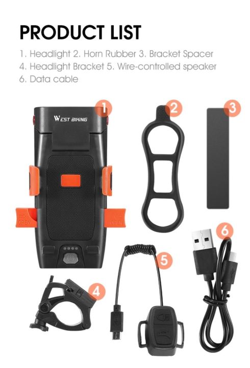 WEST%20BIKING%205%20in%201%20LED%20Headlight%20Combo%0ABicycle%20Front%20Light%20Bicycle%20Light%20Set%20MTB%20Bike%0ALED%20Front%20Headlight%20with%20Horn%20Power%20Bank%20-%20Image%206