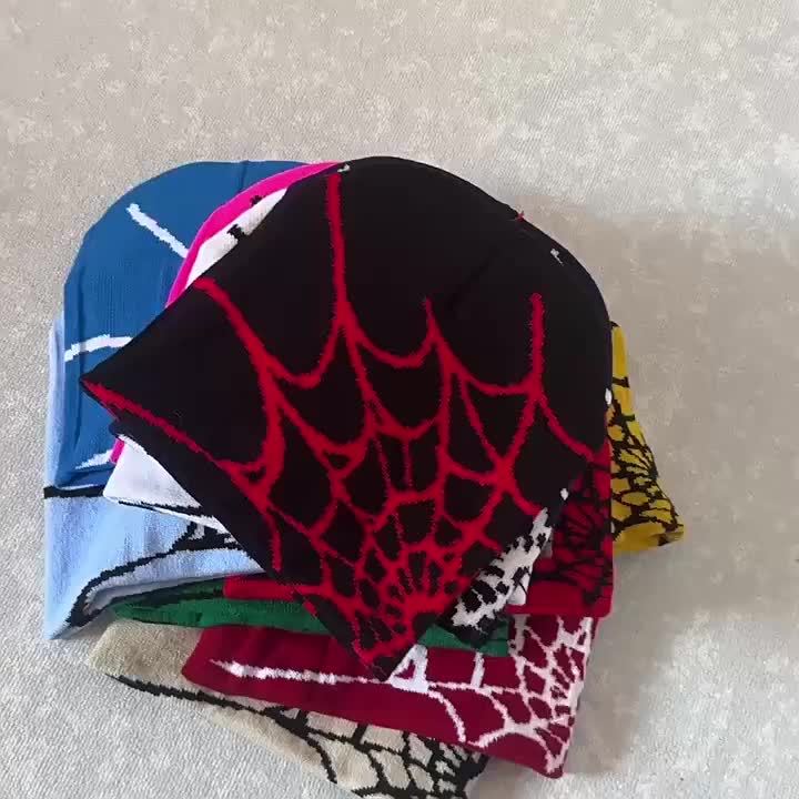 Knitting Spider Web Design Hat Skullies Beanies for Men Women Pullover Pile Cap Y2k Goth Warm Beanie Hats New Hip-hop Street Cap