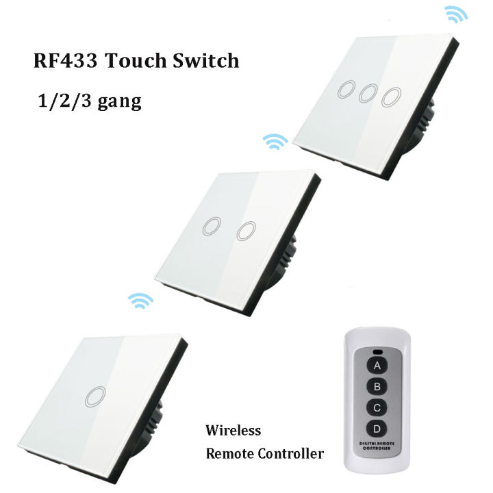1/2/3gang 433Mhz Touch Wall Switch Light Switches With Glass Panel Eu Standard And Wireless Remote Controller RF433