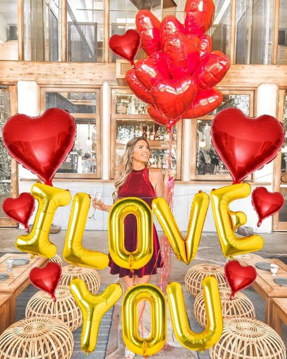 8 Pcs "I Love You" Foil Balloons – Romantic Decoration Set for Anniversary, Proposal, Valentine’s Day – Red, Silver, Gold Optional