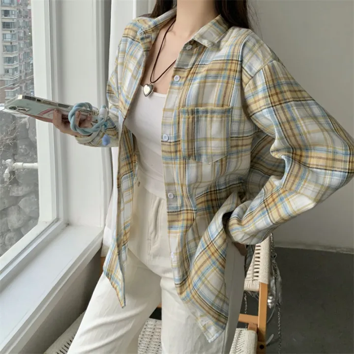 Plaid%20Shirt%20for%20Women%20Button%20Down%20Long%20Sleeve%20Collared%20Check%20Shirt%20Jacket%20Schoolgirl%20Casual%20Weekend%20Outfit%20Spring%20Summer%202026%20-%20Image%207