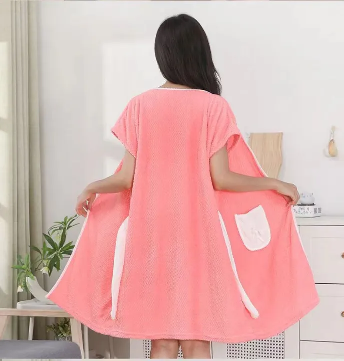Women's%20bathrobe,%20coral%20fleece%20soft%20absorbent%20bathrobe,%20strap%20wearable%20bathrobe,%20breathable%20adult%20bath%20towel%20-%20Image%203