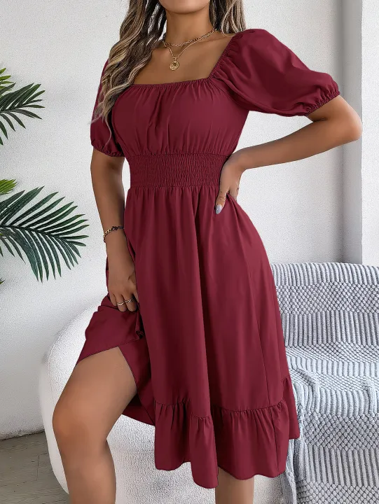 Spring%20Summer%20Elegant%20High%20Waisted%20Dress%20Square%20Neck%20Short%20Sleeved%20Ruffled%20Edge%20Long%20Dresses%202026%20Valentine's%20Day%20Woman%20Clothing%20-%20Image%203