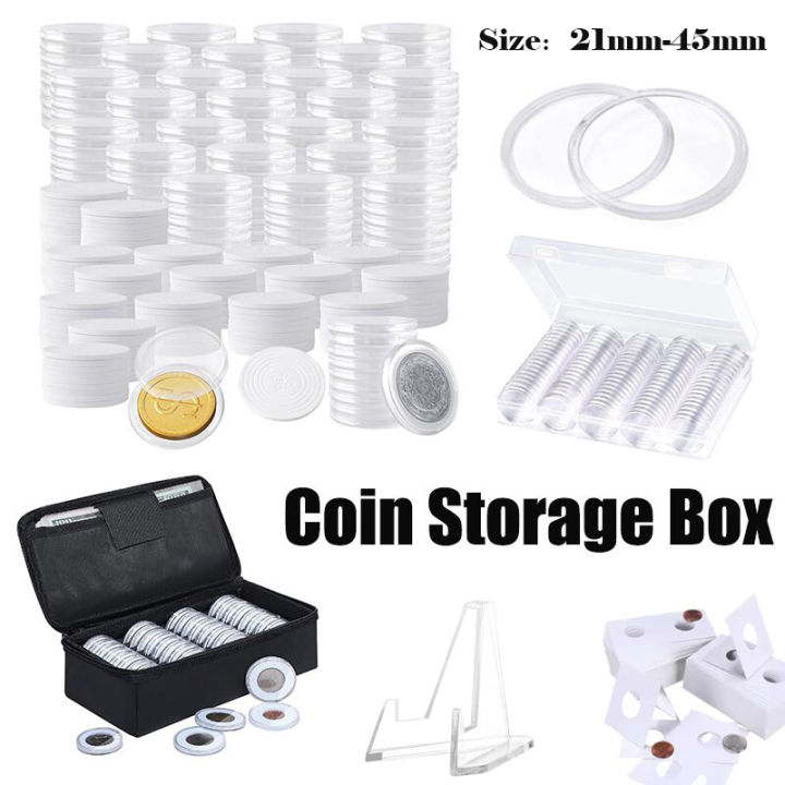 21-45mm Transparents Plastic Coinning Holder Box 10/100pcs Storage Case ...