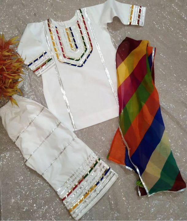eid white colour lawn dress with multiple colour gotta work , 3 pieces