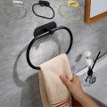 Stainless Steel Towel Holder Self-adhesive Bathroom Towels Rack Black Washhand Hanger Ring Rail Bar Kitchen Storage Accessories. 