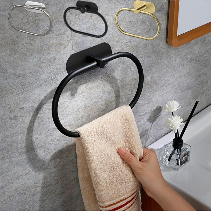 Stainless%20Steel%20Towel%20Holder%20Self-adhesive%20Bathroom%20Towels%20Rack%20Black%20Washhand%20Hanger%20Ring%20Rail%20Bar%20Kitchen%20Storage%20Accessories%20-%20Image%202