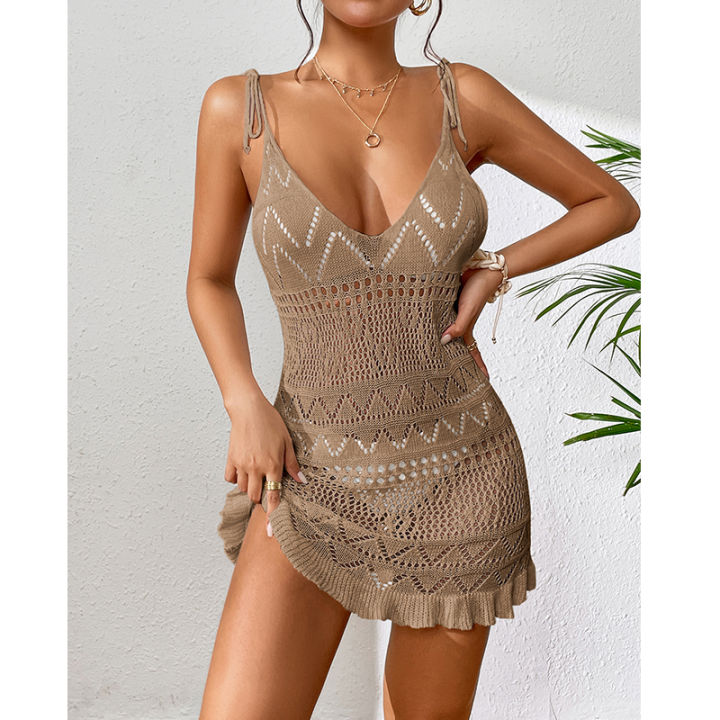 Halter%20Sleeveless%20Solid%20Color%20Dress%20Women%20Summer%20Vacation%20Knitted%20Bikini%20Cover%20Up%20Backless%20Stylish%20Beach%20Dresses%20-%20Image%205