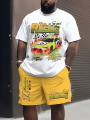 Hot Selling Men's Breathable Casual Short-Sleeved Shorts Set 3D Printed Outdoor Urban Street Top Shorts Casual Two-Piece Set. 