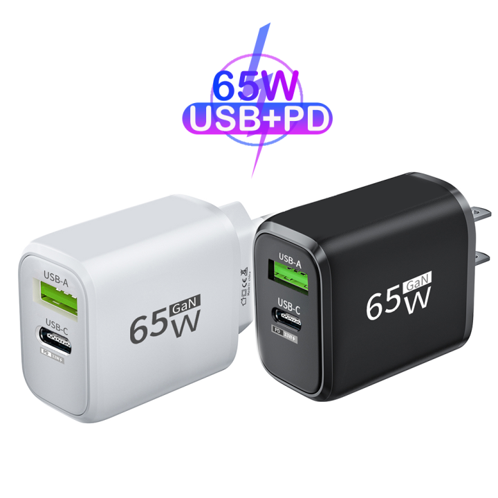 Total 65W GaN USB-A/C Charger Fast QC3.0 Charging Mobile Phone EU/US Plug Adapter For iPhone Xiaomi Samsung Huawei Wall Charger